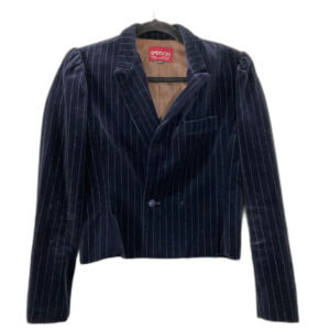 Sasson Vtg. Y2K Velvet Jacket Whimsygoth Fairy Size 6/7 Navy pin stripes cropped